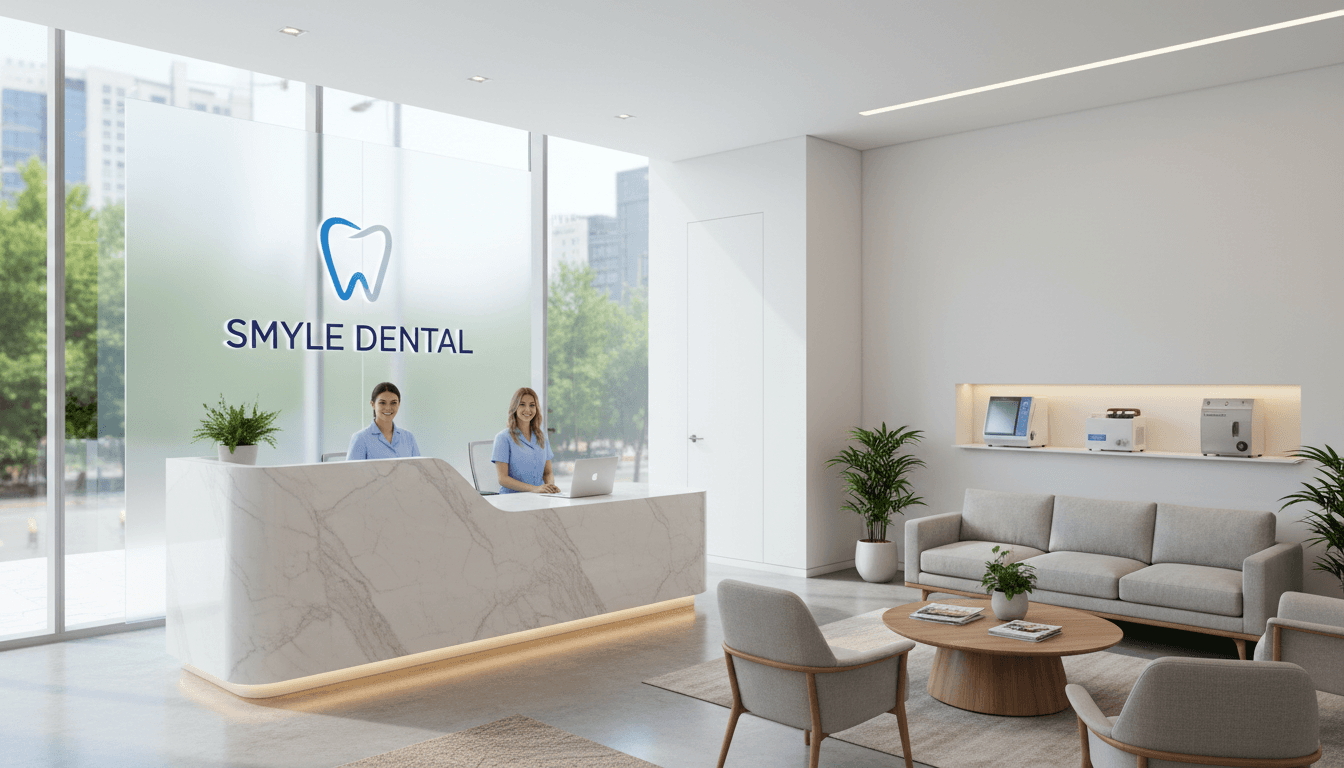 modern dental clinic reception with bright natural light and professional equipment